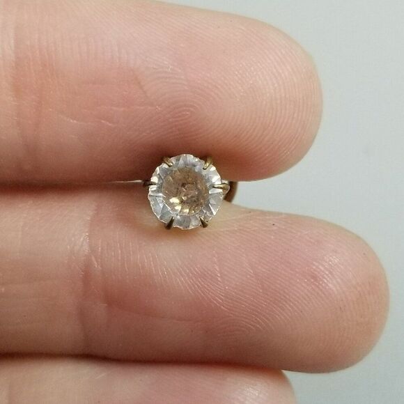 Antique Gold Tone Glass Rhinestone Spiral Dress Shirt Button Stud Vintage Estate - Picture 4 of 7